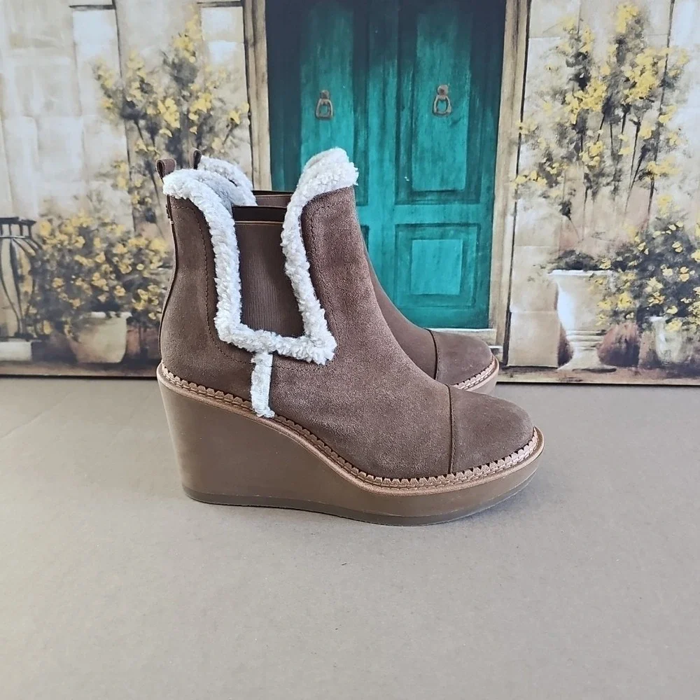 Sam Edelman Womens Reagan Tan Suede Wedge Boots Shoes‎ 8M